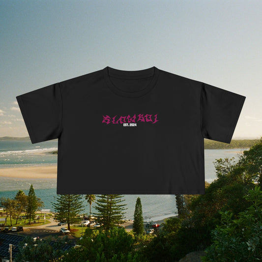 Crop Tee - Pink Text